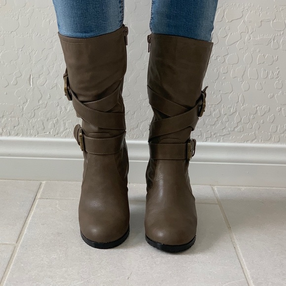 NIB Kitten Chunky Heel Buckle Wrap Mid Calf Boots - Picture 2 of 7